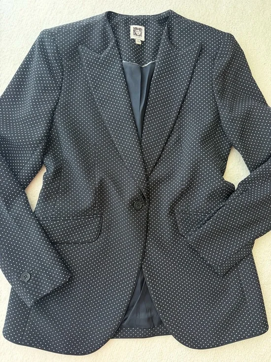 BNWOT Anne Klein Black Blazer with White Polka Dots - Picture 2 of 5